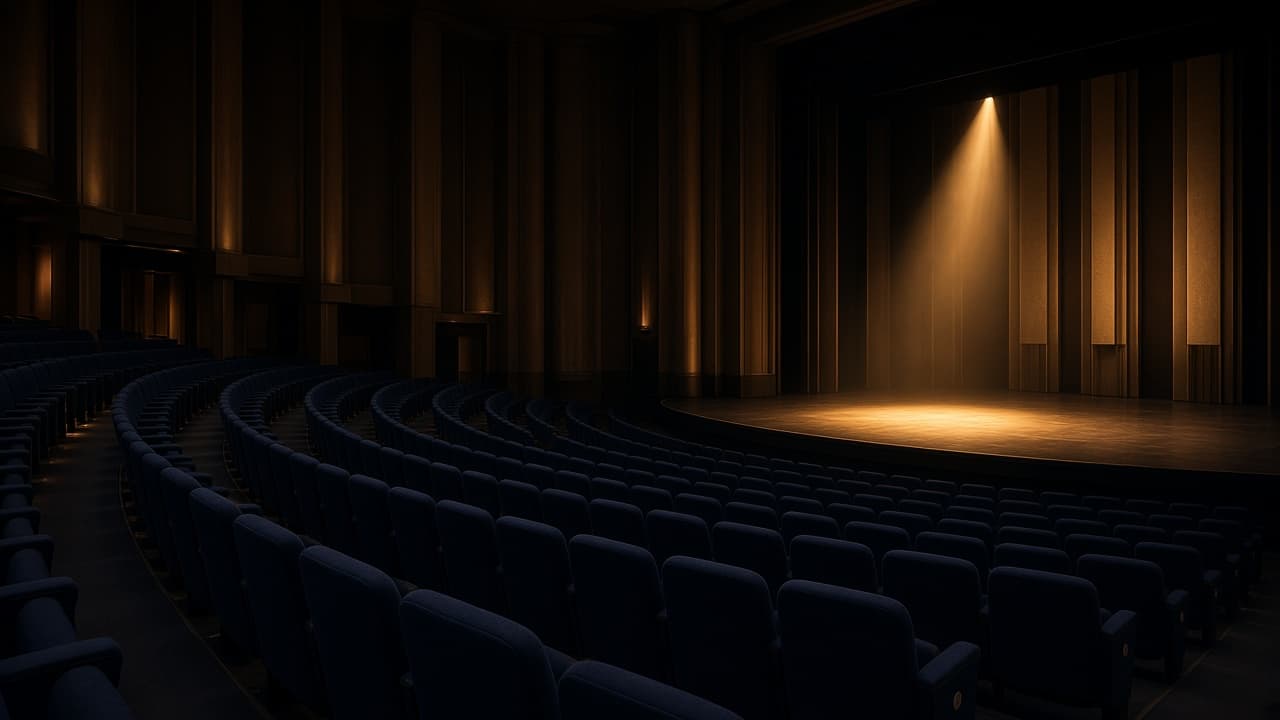 Sahnede tek bir ışık yanan boş bir konser salonu