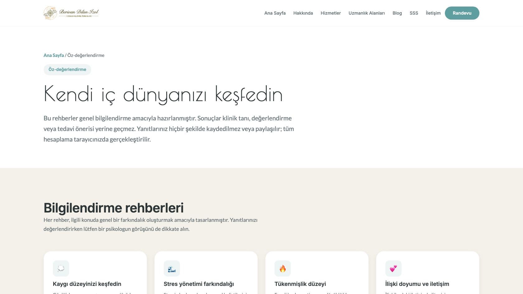 Self-check page on the Dilan İzol website