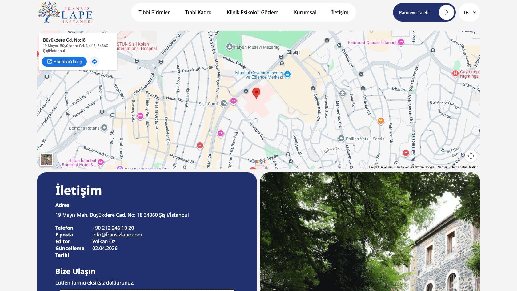 Şişli haritasıyla Fransız Lape iletişim sayfası
