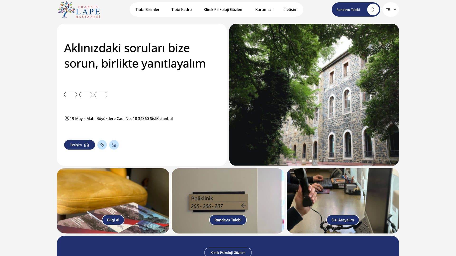 Homepage of the Fransız Lape hospital website