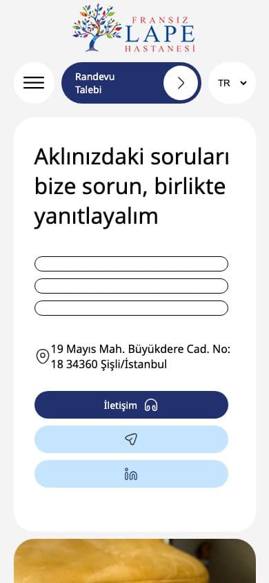 Fransız Lape hastane sitesinin mobil ana sayfası