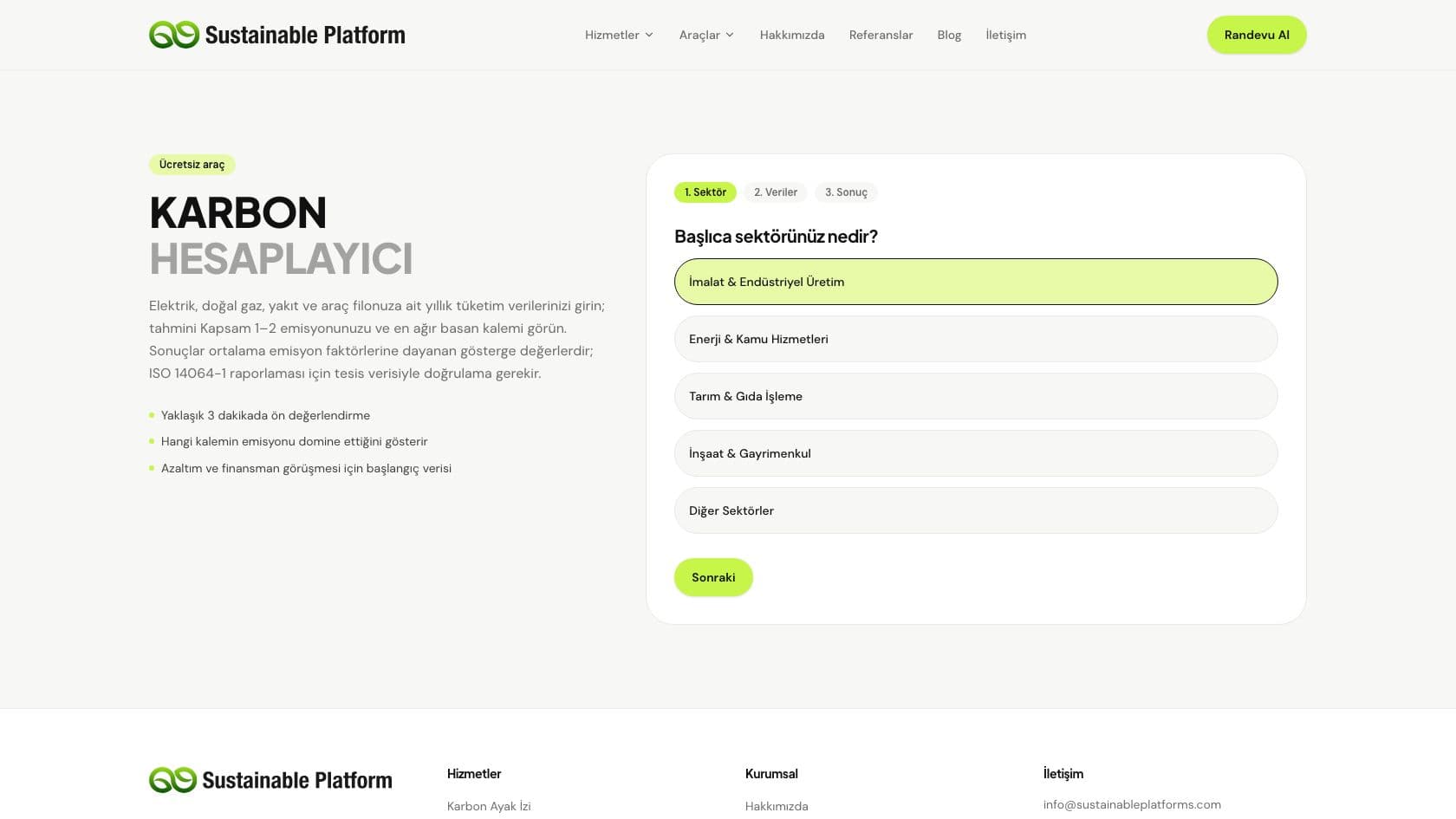 Carbon calculator on the Sustainable Platform website